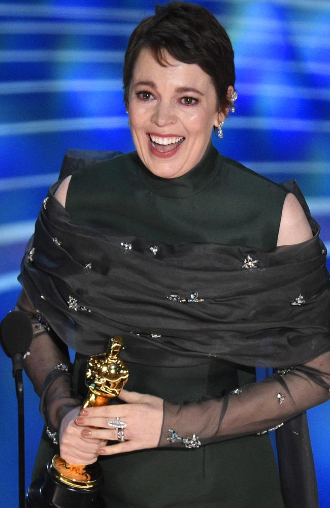 The Best Actress winner struggled to find words. Picture: Chris Pizzello/Invision/AP