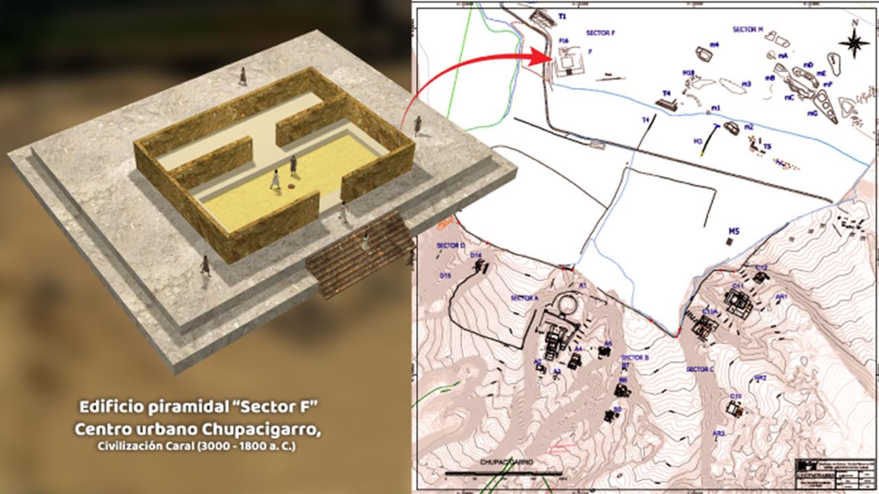 The ancient pyramidal building was found in ‘sector F’ of the Chupacigarro archaeological settlement in Peru - 1km west of the Sacred City of Caral-Supe, a World Heritage site. Picture: Jam Press/Caral Archaeological Zone