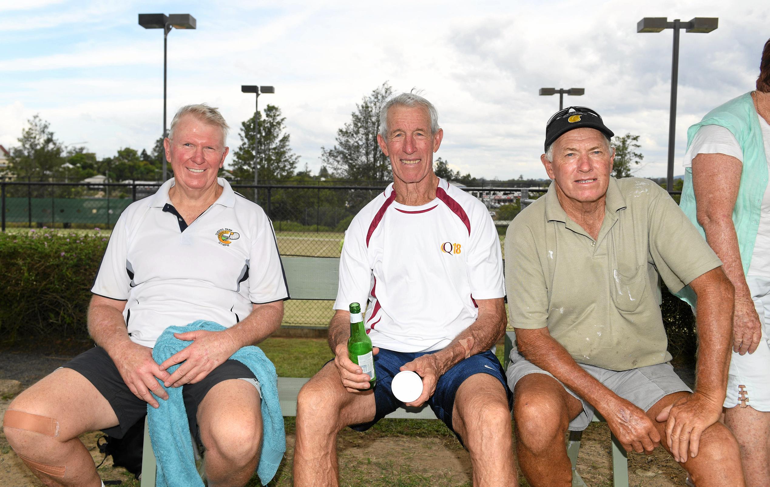 Gympie Tennis tournament - Barry hardingham, Murray Irvine ( Vice President) , Greg Hampson (club president ). Picture: Troy Jegers