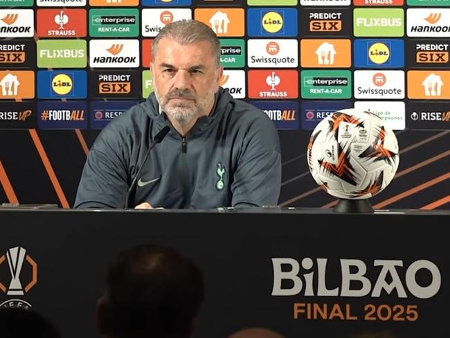 Tottenham manager Ange Postecoglou fronts a press conference on May 20, 2025. Picture: YouTube