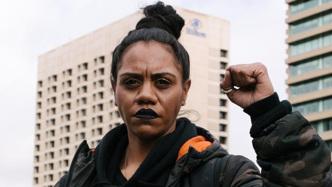 Natasha Wanganeen at the Black Lives Matter rally in Adelaide. Picture: Morgan Sette