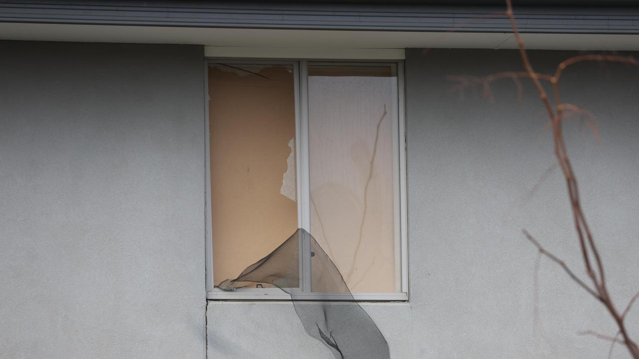 Broken glass at the Geelong house where Mr von Moger suffered serious injuries. Picture: news.com.au