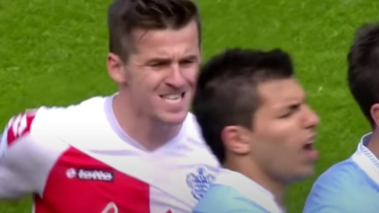 The moment Joey Barton (in red and white) kicked Aguero, with every camera in the stadium filming him. Not smart.