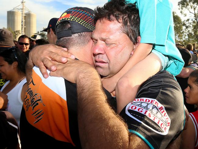 Sunday for Monday Embargoed till 18/9..... The Macintyre Warriors from Boggabilla play the Narwan Eels in the Rugby League 1st grade grand final at the Boggabilla Sports Ground. Jubilation as the Warriors win the grand final. Ricky McGrady  Pic Nathan Edwards