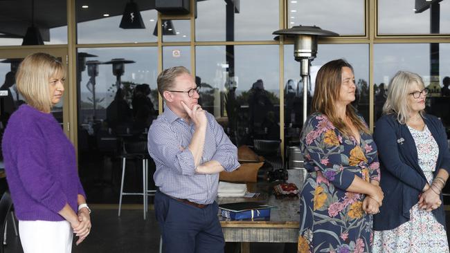 Richmond Labor MP Justine Elliot, Nationals MLC Ben Franklin and Greens councillors Sarah Ndiaye and Jeannette Martin at an event to mark outgoing Byron mayor Simon Richardson's final day on council at Ocean Shores Country Club on Friday, April 30, 2021. Picture: Liana Boss