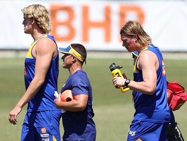 PERTH, AUSTRALIA - NOVEMBER 11: Harley Reid of the Eagles walks across the field following running drills during a West Coast Eagles AFL training session at Mineral Resources Park on November 11, 2024 in Perth, Australia. (Photo by Paul Kane/Getty Images)