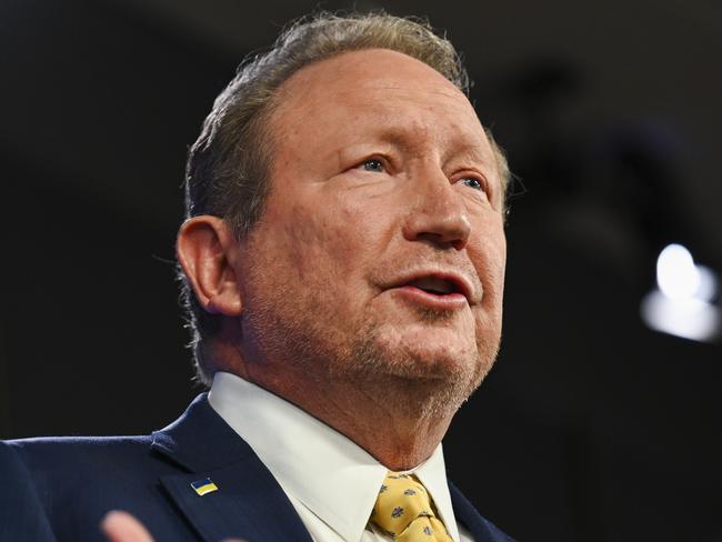 CANBERRA, AUSTRALIA, NewsWire Photos. FEBRUARY 26, 2024: Dr Andrew Forrest AO, Global Business and Philanthropic Leader, addresses the National Press Club of Australia in Canberra on "Power Shift: Why stepping beyond fossil fuels will secure our future (and not doing it will destroy it)". Picture: NCA NewsWire / Martin Ollman