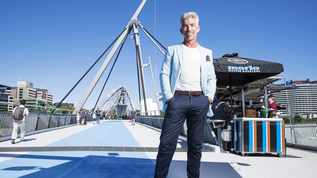 Brendan Harris at his cafe on the Goodwill Bridge in Brisbane.