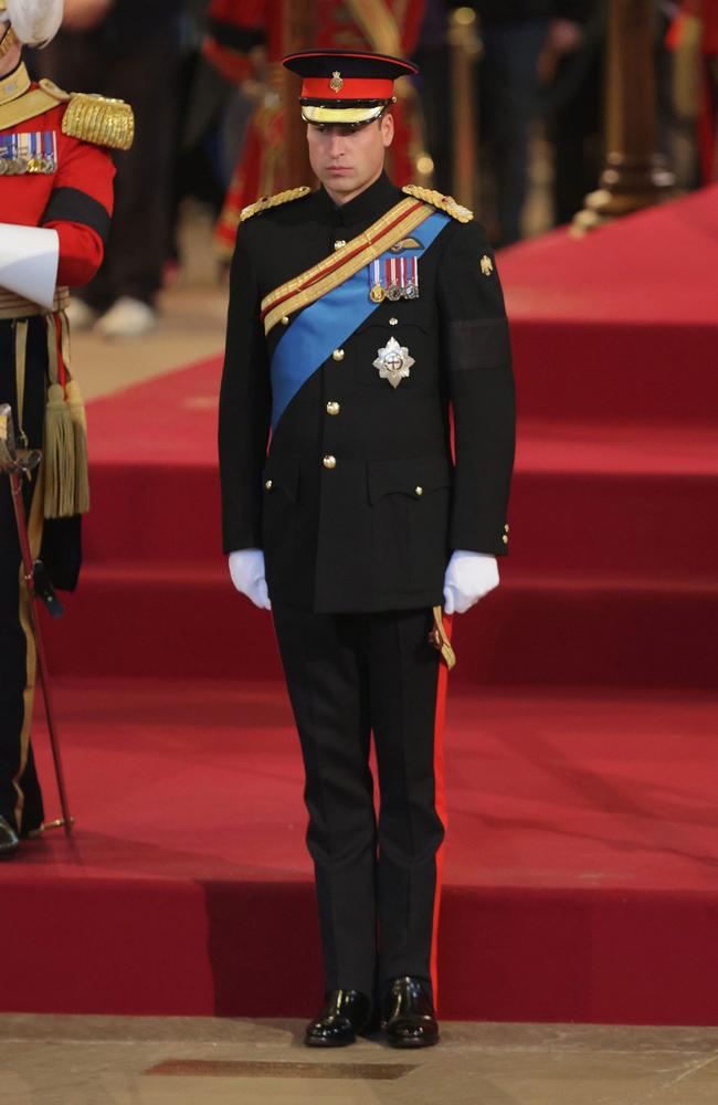 Prince William, Prince of Wales, stands vigil at the head of Queen Elizabeth II’s casket. Picture: Getty Images