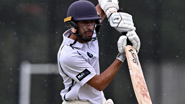 Airport West St ChristophersÃ Qundeel Haider during the VTCA: Sunshine v Airport West St Christophers cricket match in Sunshine North, Saturday, Jan. 13, 2024. Picture: Andy Brownbil