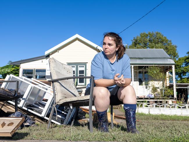 Eleasha Duffy, a Taree mother of two whose home was severely damaged by the flood, said she could not afford to pay $26,000 a year for flood insurance. Picture: Thomas Lisson