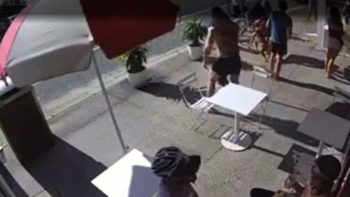 CCTV footage outside the venue in Currumbin shows the dog jumping and attacking the boy. Picture: Supplied.