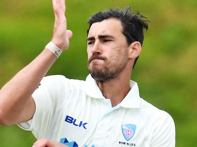 ADELAIDE, AUSTRALIA - OCTOBER 30: Mitchell Starc of the Blues   bowls during day one of the Sheffield Shield match between New South Wales and Queensland at Karen Rolton Oval on October 30, 2020 in Adelaide, Australia.