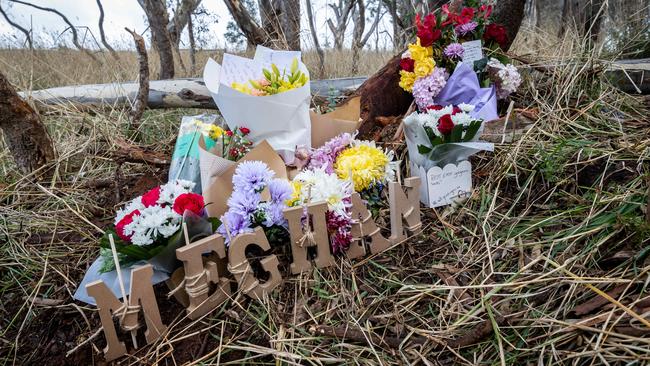 Tributes at scene of the crash on Wannon-Nigretta Falls Rd. Picture: Jake Nowakowski