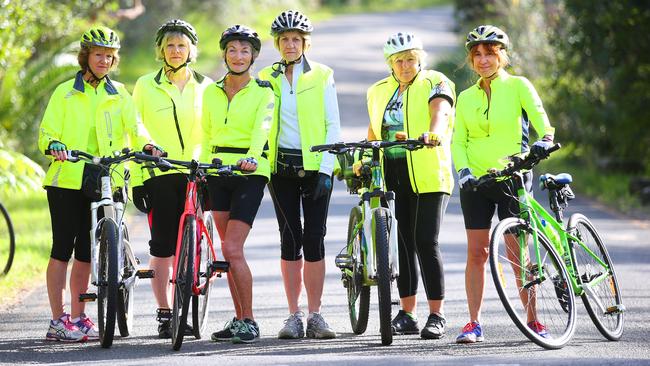 Riders Jude Ahearn, Sue Clubb, Pam Somerville, Elizabeth Madsen, Laura Cunningham and Kay Stammers call themselves the ‘Cycling Goddesses’.