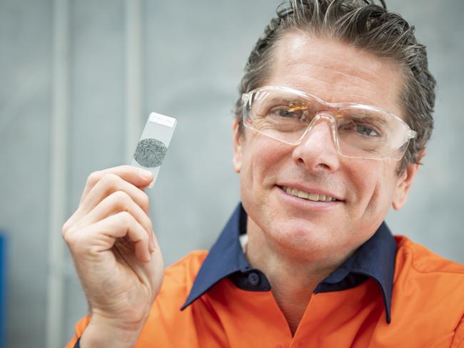 Renascor Resources' David Christensen with graphite samples. Picture: Don Brice