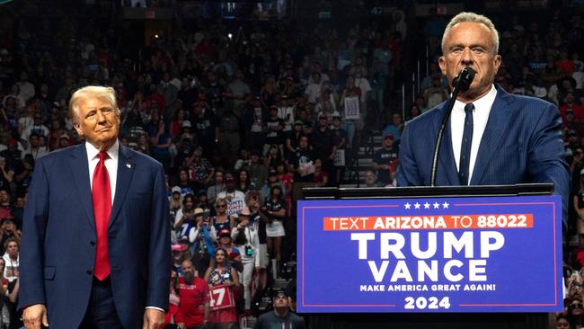 Robert F. Kennedy Jr speaking at a Trump rally after endorsing the former president. Picture: Rebecca Noble/Getty Images via AFP