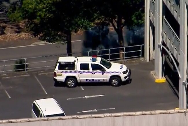 Police at the Redbank Plaza car park. Picture: 9 News