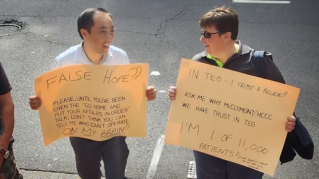 Supporters of Dr Charlie Teo outside the HCCC hearing.