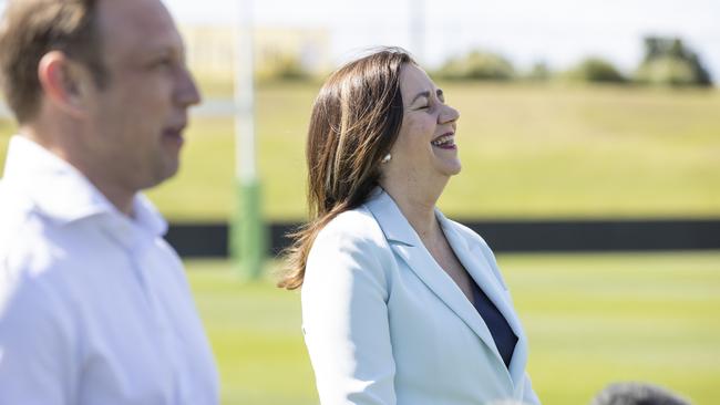 Premier Annastacia Palaszczuk was all smiles at news of the NRL finals in Queensland. Picture: Lachie Millard