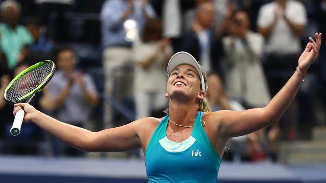 Coco Vandeweghe celebrates defeating Karolina Pliskova. Picture: AFP.