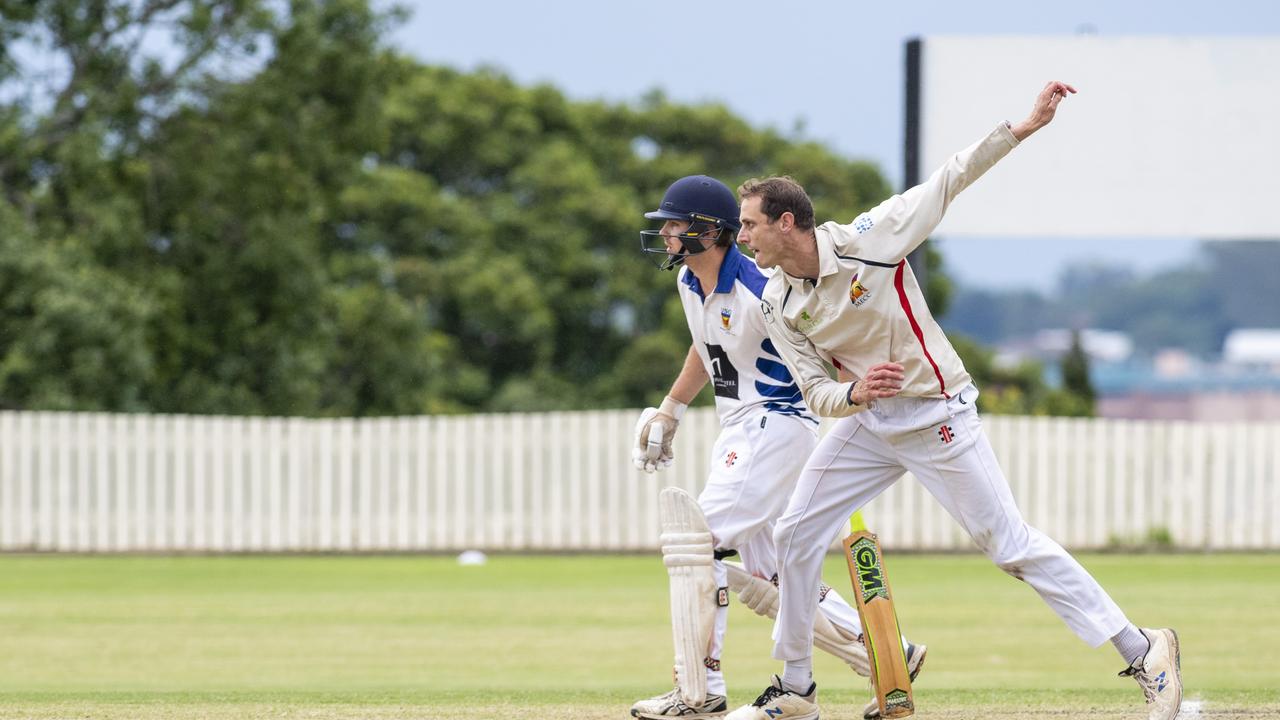 Pieter Van Der kooij bowls for Metropolitan-Easts against University in A grade Toowoomba Cricket two-day grand final at Southern Cross Reserve, Saturday, March 26, 2022. Picture: Kevin Farmer