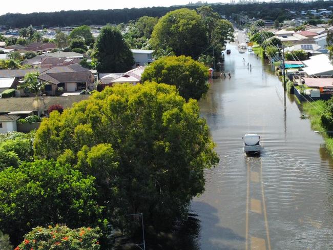 Carrs Dr, Yamba, during the 2022 floods.