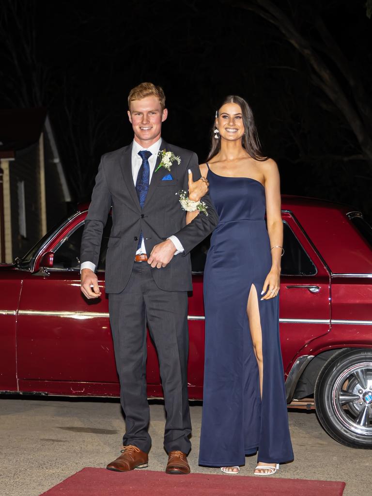 Darcy Brennan and Erin Fearby arriving at the 2021 Scots PGC College Cardinal. Photo Jedd Johnstone / The J’taime