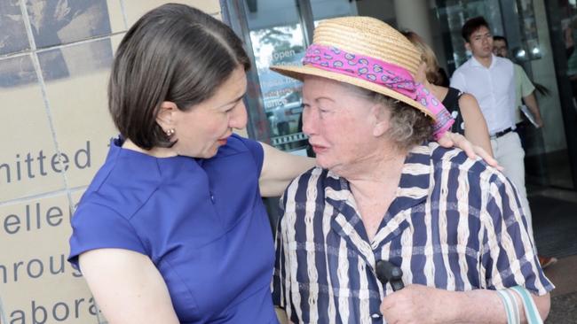 Premier Gladys Berejiklian with Panania’s Elaine Crockett, who has been using the Bankstown-Lidcombe Hospital since 1969.