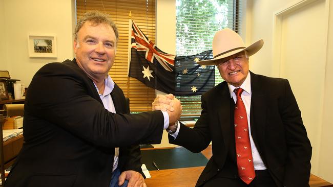 Mr Culleton meeting Bob Katter MP in his office at Parliament House in Canberra. Picture: Kym Smith