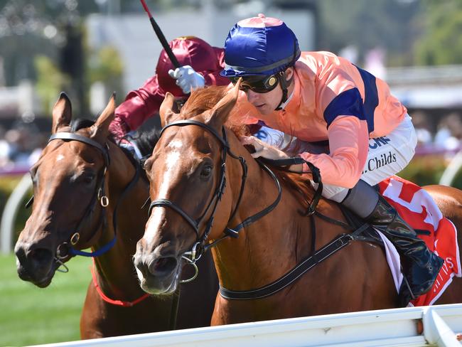 Show A Star leads all the way along the rail at Flemington on Saturday. Picture: Getty Images