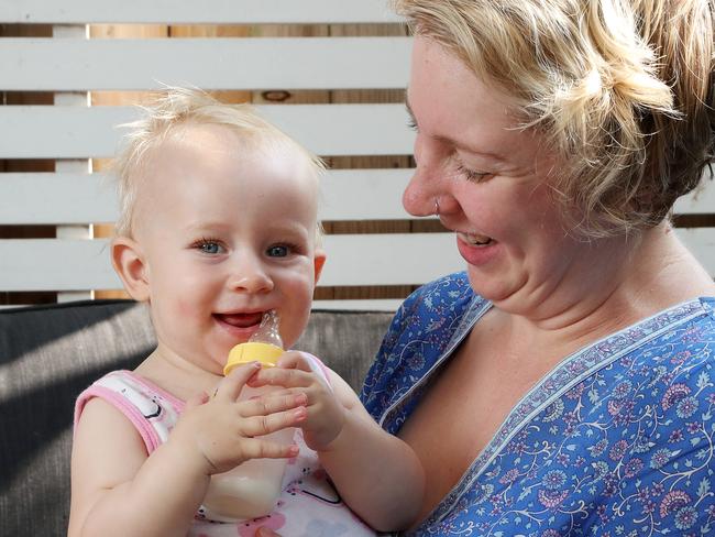 Allira Thompson, 35 of Moorooka, at home with her daughter Maya, 11 months. Photographer: Liam Kidston