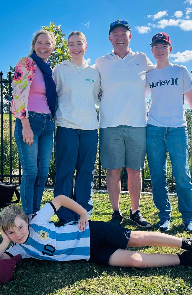 Family photo of Emily, Lily, Ben, Charlie and Freddie (lying down) after they watched their nephew/cousin get drafted for AFL Picture: (supplied)