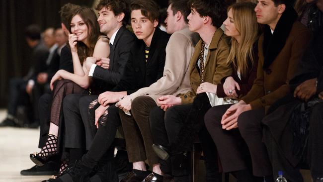 LONDON, ENGLAND - JANUARY 11: Amber Atherton, Josh Whitehouse' Brooklyn Beckham and Gabriel Day-Lewis attend the Burberry show during The London Collections Men AW16 at Kensington Gardens on January 11, 2016 in London, England. (Photo by Tristan Fewings/Getty Images)