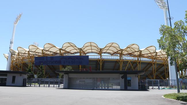 The metricon branding has been removed from Carrara's Metricon stadium ahead of its renaming for the next afl season.12 February 2023 Carrara Picture by Richard Gosling