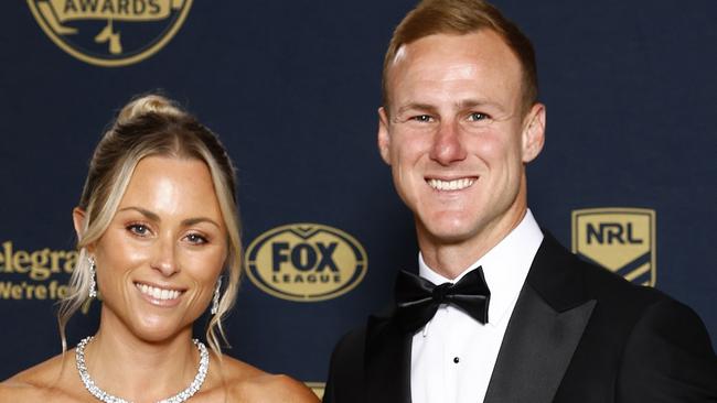 DAILY TELEGRAPH OCTOBER 2, 2024. Daly Cherry-Evans and wife Vessa Rockliff on the red carpet for the 2024 Dally M Awards held at Royal Randwick Racecourse. Picture: Jonathan Ng