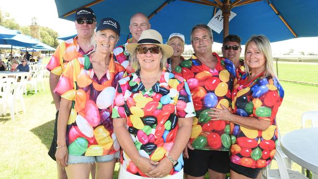 Friends enjoy the Moama Bowling Club Echuca Cup with a theme. Picture: David Smith