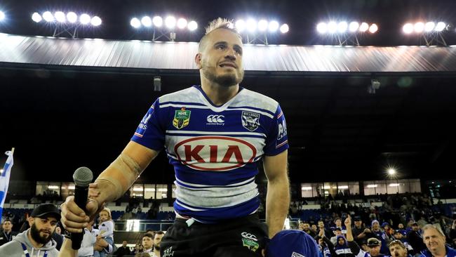 Josh Reynolds chaired off Belmore Oval. Pic Mark Evans