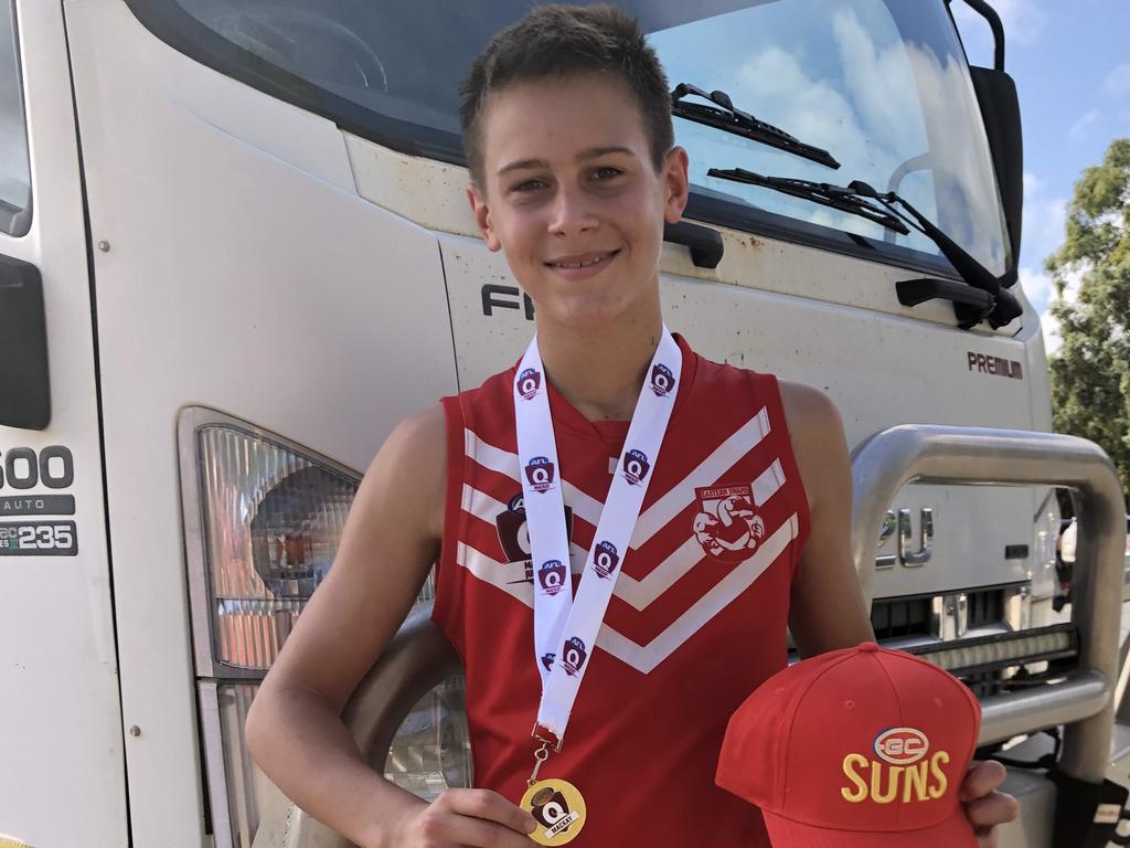 Winston Sutton was best on ground for the Eastern Swans in the AFL Mackay senior U12 boy's grand final. Picture: AFL Queensland.