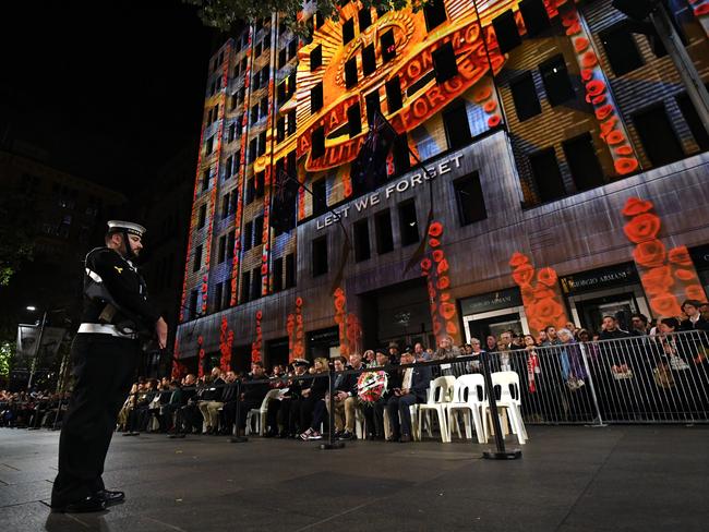 A member of the Catafalque Party stands near the Martin Place Cenotaph. Picture:AAP