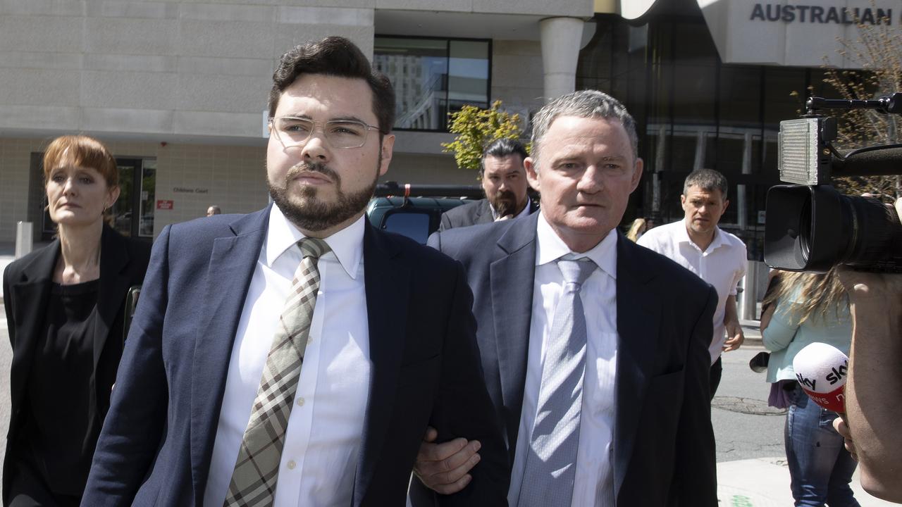 Bruce Lehrmann and defence lawyer Steve Whybrow on October 27 after the jury in the trial was discharged. Picture: NCA NewsWire / Gary Ramage