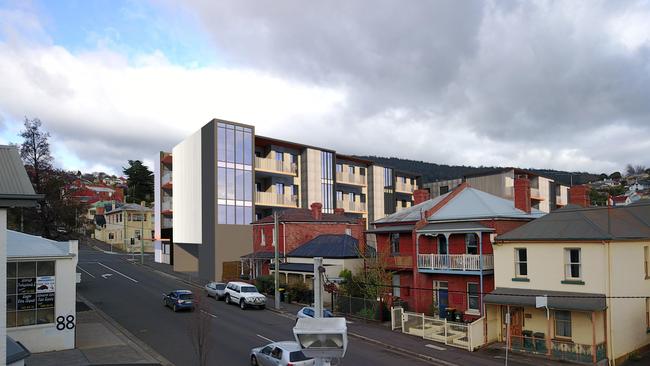 Artists impression from 2019 of a development proposed on Harrington St, Hobart. This was never built. Credit: 6ty Architects