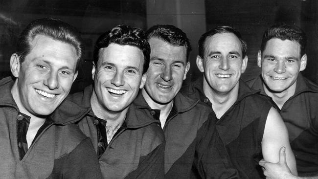 Don Williams, Ian McLean, John Beckwith, Peter Marquis and Barassi in 1958.