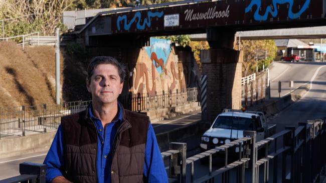 Member for the Upper Hunter Dave Layzell pictured with the Muswellbrook railway underpass near. Picture: NCA NewsWire / David Swift