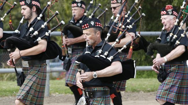 The Hills District Pipe Band marching during the OBF Parade.