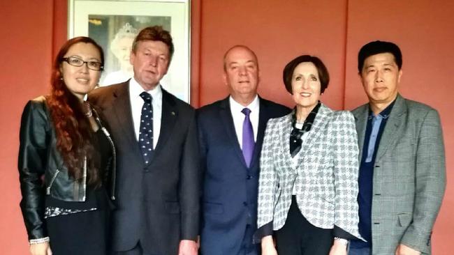 Maggie Wang, an unknown man, Daryl Maguire, Louise Raedler Waterhouse and Ho Yuen Li pictured together in 2017. Picture: ICAC