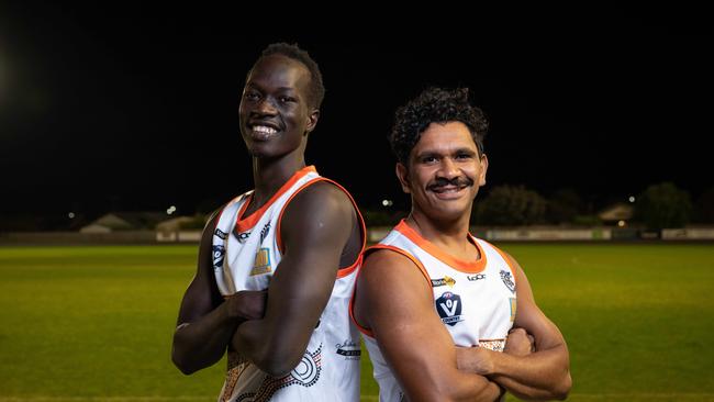 Geelong West players Titit Nyak and Ethan Liddle. Picture: Brad Fleet