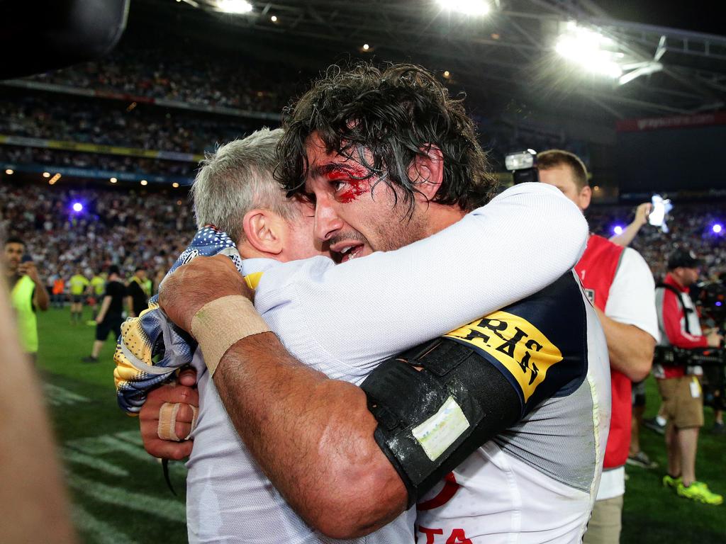 Johnathan Thurston and Paul Green the 2015 NRL Grand Final between the Brisbane Broncos and North Queensland Cowboys at ANZ Stadium, Sydney. Pics Adam Head