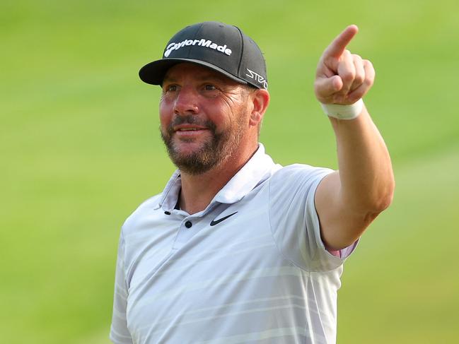 ROCHESTER, NEW YORK - MAY 21: Michael Block of the United States, PGA of America Club Professional, reacts on the 18th green during the final round of the 2023 PGA Championship at Oak Hill Country Club on May 21, 2023 in Rochester, New York.   Kevin C. Cox/Getty Images/AFP (Photo by Kevin C. Cox / GETTY IMAGES NORTH AMERICA / Getty Images via AFP)