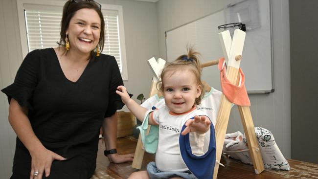 Sahra Hintz, has an online business designing and selling baby clothes and other items for babies to 12 months. With her daughter Layla.